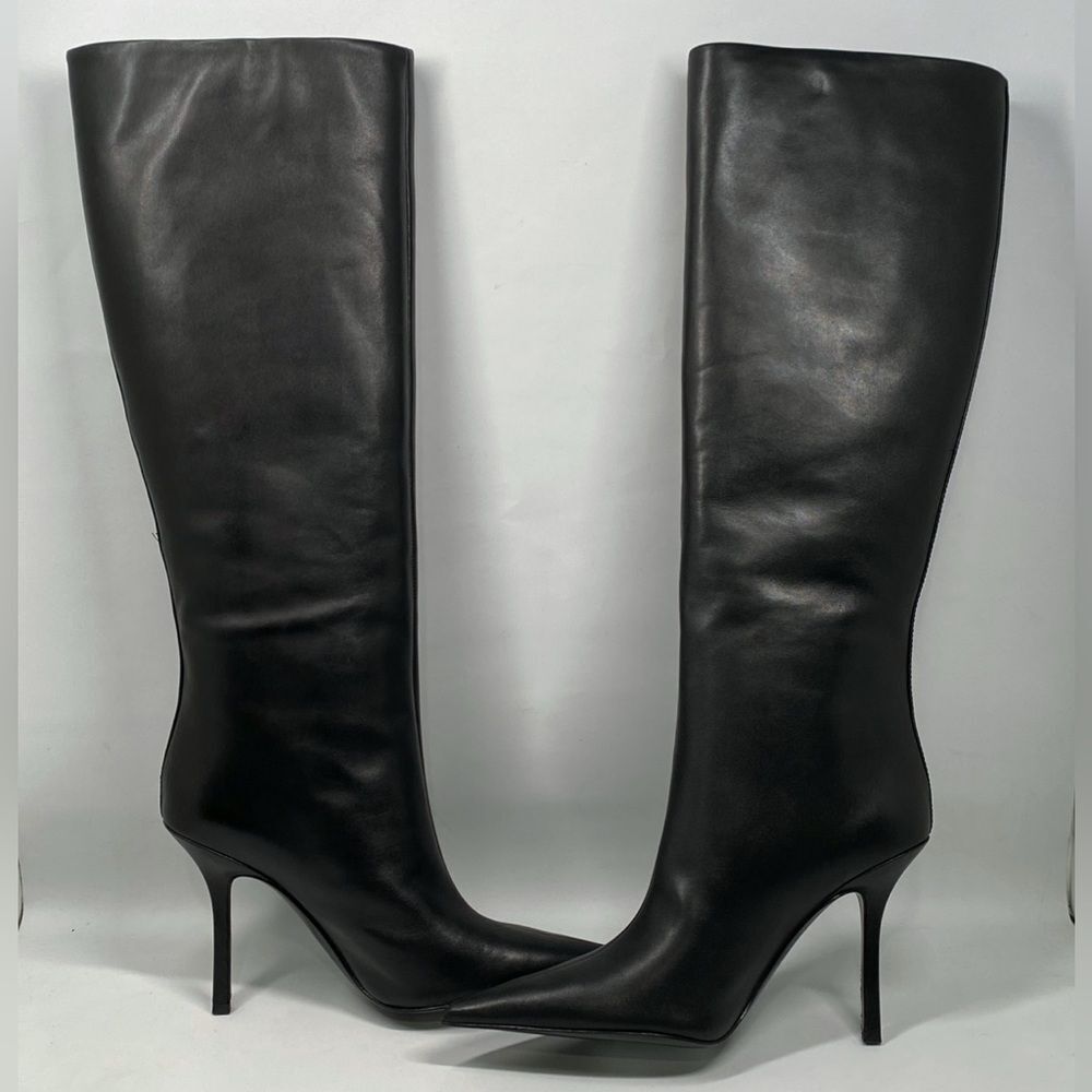Alexander Wang Delphine brand-embossed leather heeled knee-high boots size 36.5 - Picture 10 of 15